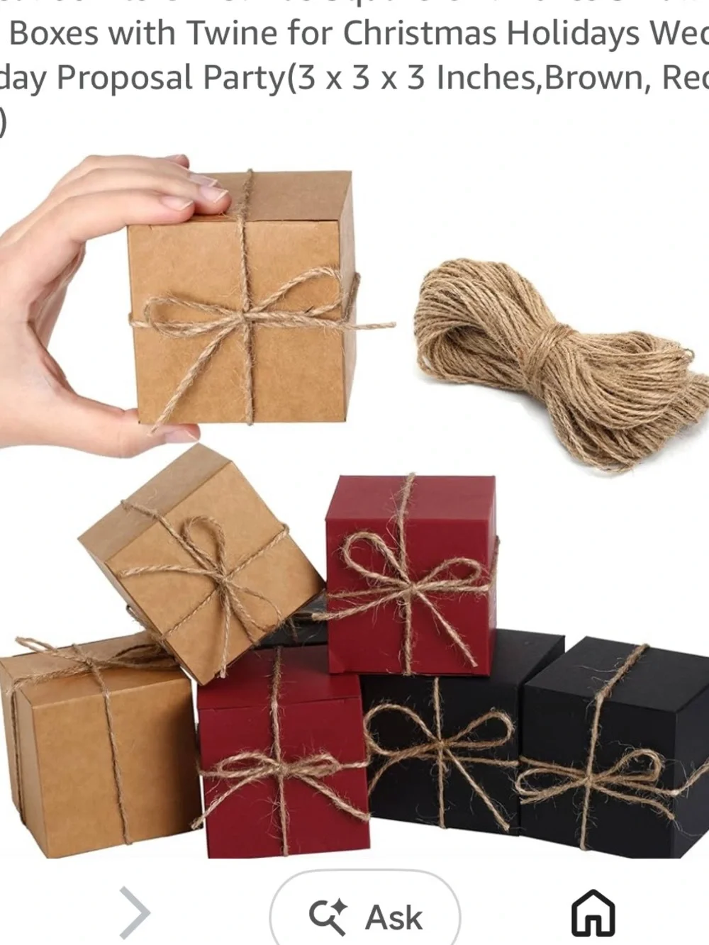 Black, Burgundy & Kraft Party Favor Boxes with Jute Twine